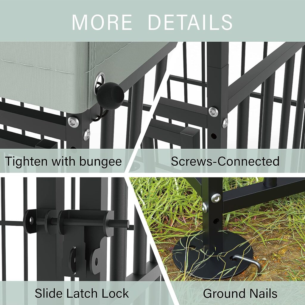 BEIMO Large Outdoor Dog Kennel, 8Lx4Wx6H Outside Heavy Duty Anti-Rust Dog Cage, Galvanized Metal Tube Enclosure for Large Medium Dogs, Dog Run Fence House with Ground Nails Waterproof Roof