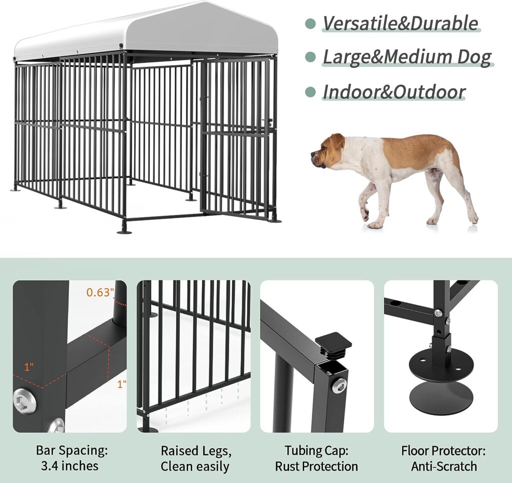 BEIMO Large Outdoor Dog Kennel, 8Lx4Wx6H Outside Heavy Duty Anti-Rust Dog Cage, Galvanized Metal Tube Enclosure for Large Medium Dogs, Dog Run Fence House with Ground Nails Waterproof Roof