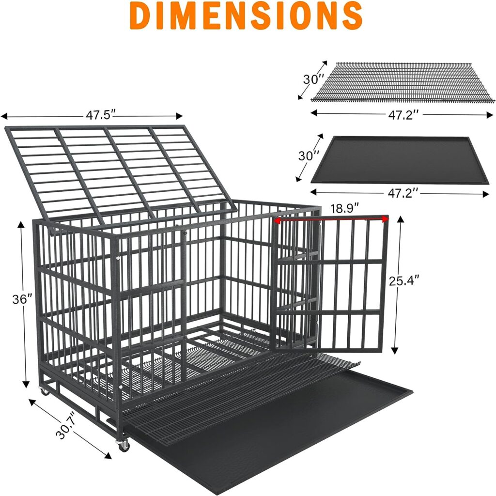 BOLDBONE 48/42/38 inch Heavy Duty Indestructible and Escape-Proof Dog Crate Cage Kennel for Large Dogs, High Anxiety Dog Crate with Removable Crate Trays, Wheels and Double Door, Extra Large XL XXL BOLDBONE 48/42/38 inch Heavy Duty Indestructible and Escape-Proof Dog Crate Cage Kennel for Large Dogs, High Anxiety Dog Crate with Removable Crate Trays, Wheels and Double Door, Extra Large XL XXL