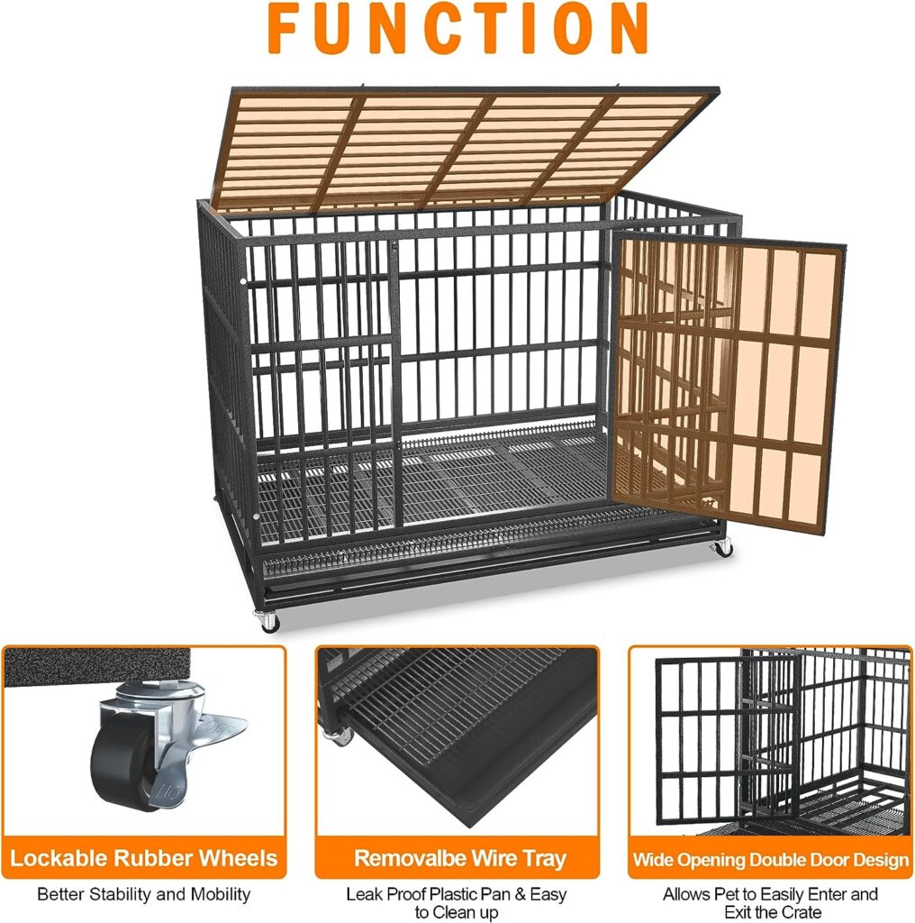 BOLDBONE 48/42/38 inch Heavy Duty Indestructible and Escape-Proof Dog Crate Cage Kennel for Large Dogs, High Anxiety Dog Crate with Removable Crate Trays, Wheels and Double Door, Extra Large XL XXL BOLDBONE 48/42/38 inch Heavy Duty Indestructible and Escape-Proof Dog Crate Cage Kennel for Large Dogs, High Anxiety Dog Crate with Removable Crate Trays, Wheels and Double Door, Extra Large XL XXL