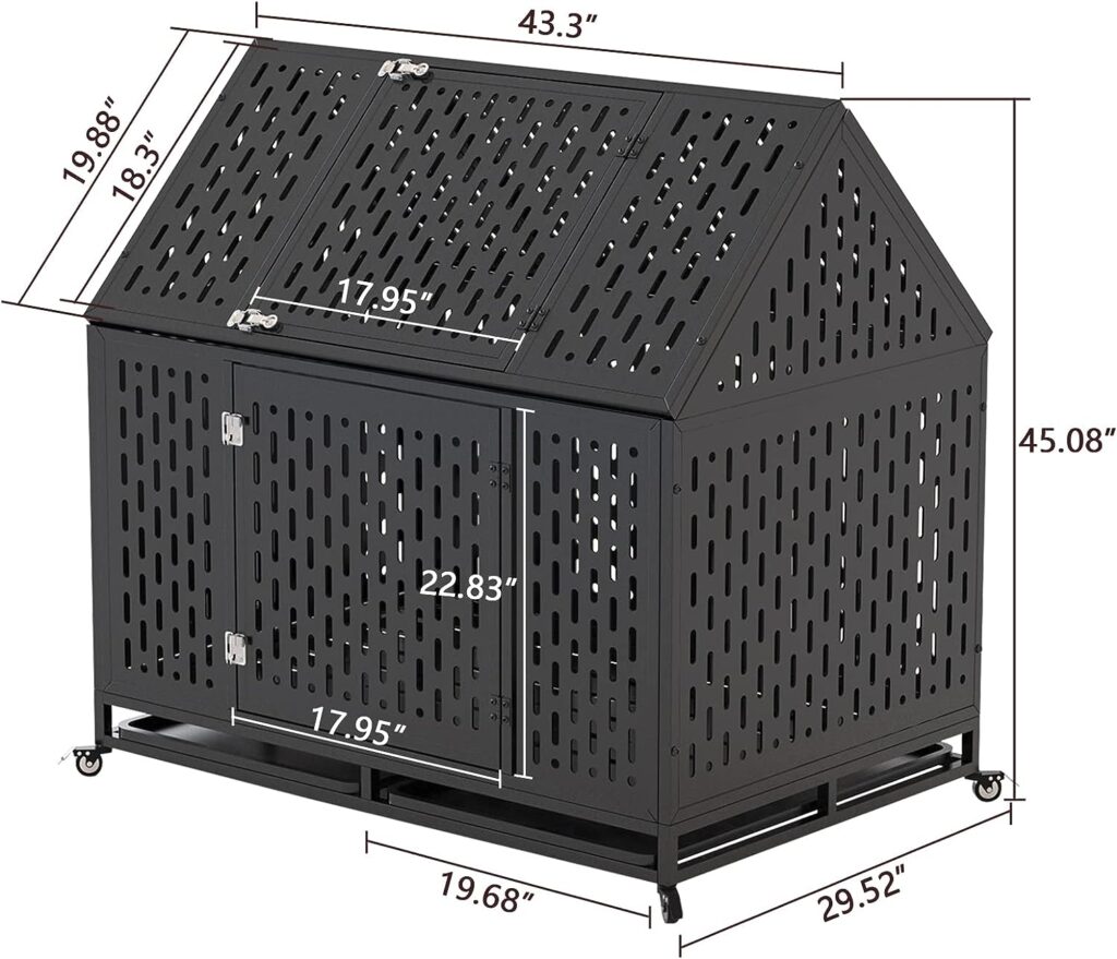 Snimoy Heavy Duty Dog Crate Dog Cage, 45 Indestructible Metal Dog Kennel Lockable for Medium Large Dogs with Sturdy Door Lock and Removable Trays, Roof Top Access