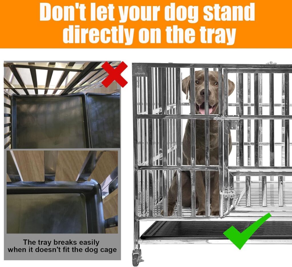 Confote 42 Heavy Duty Stainless Steel Dog Cage Kennel Crate and Playpen for Training Large Dog Indoor Outdoor with Double Doors Locks Design Included Lockable Wheels Removable Tray No Screw Confote 42 Heavy Duty Stainless Steel Dog Cage Kennel Crate and Playpen for Training Large Dog Indoor Outdoor with Double Doors Locks Design Included Lockable Wheels Removable Tray No Screw