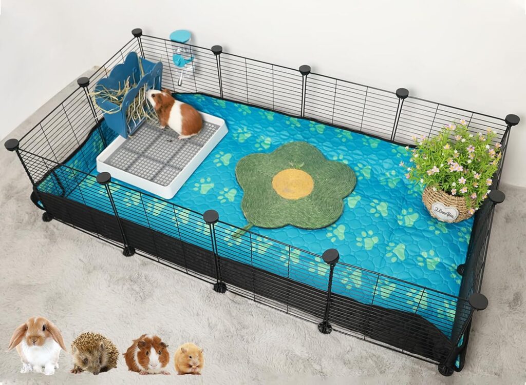 CHEGRON Guinea Pig Cages with Super Soft Liner 48x24x12inch CC Small Animal Cage Pet Puppy Playpen Indoor Rabbit Chinchilla Hedgehog Habitat Fence DIY 12PCS Metal Grids with Waterproof Bottom