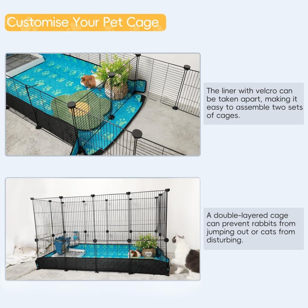 CHEGRON Guinea Pig Cages with Super Soft Liner 48x24x12inch CC Small Animal Cage Pet Puppy Playpen Indoor Rabbit Chinchilla Hedgehog Habitat Fence DIY 12PCS Metal Grids with Waterproof Bottom