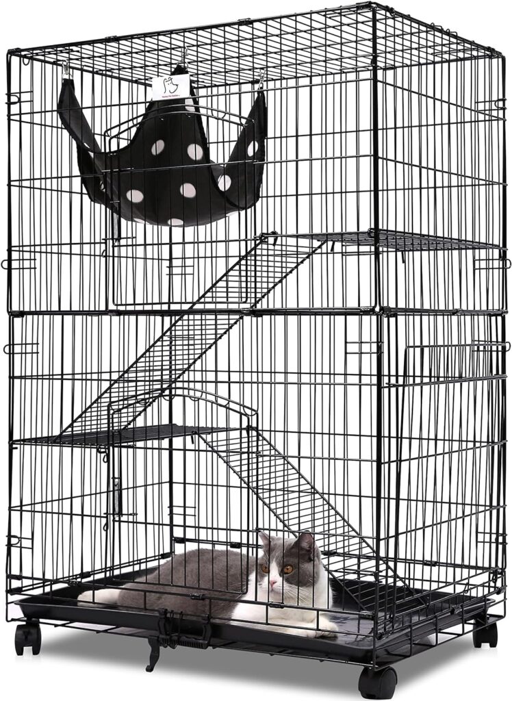 Homey PET INC Folding Wire Cat Ferret Habitat Crate with Casters,Collapsible|Foldable|Lockable Tray and Hammock, 30, Black Homey PET INC Folding Wire Cat Ferret Habitat Crate with Casters,Collapsible|Foldable|Lockable Tray and Hammock, 30, Black