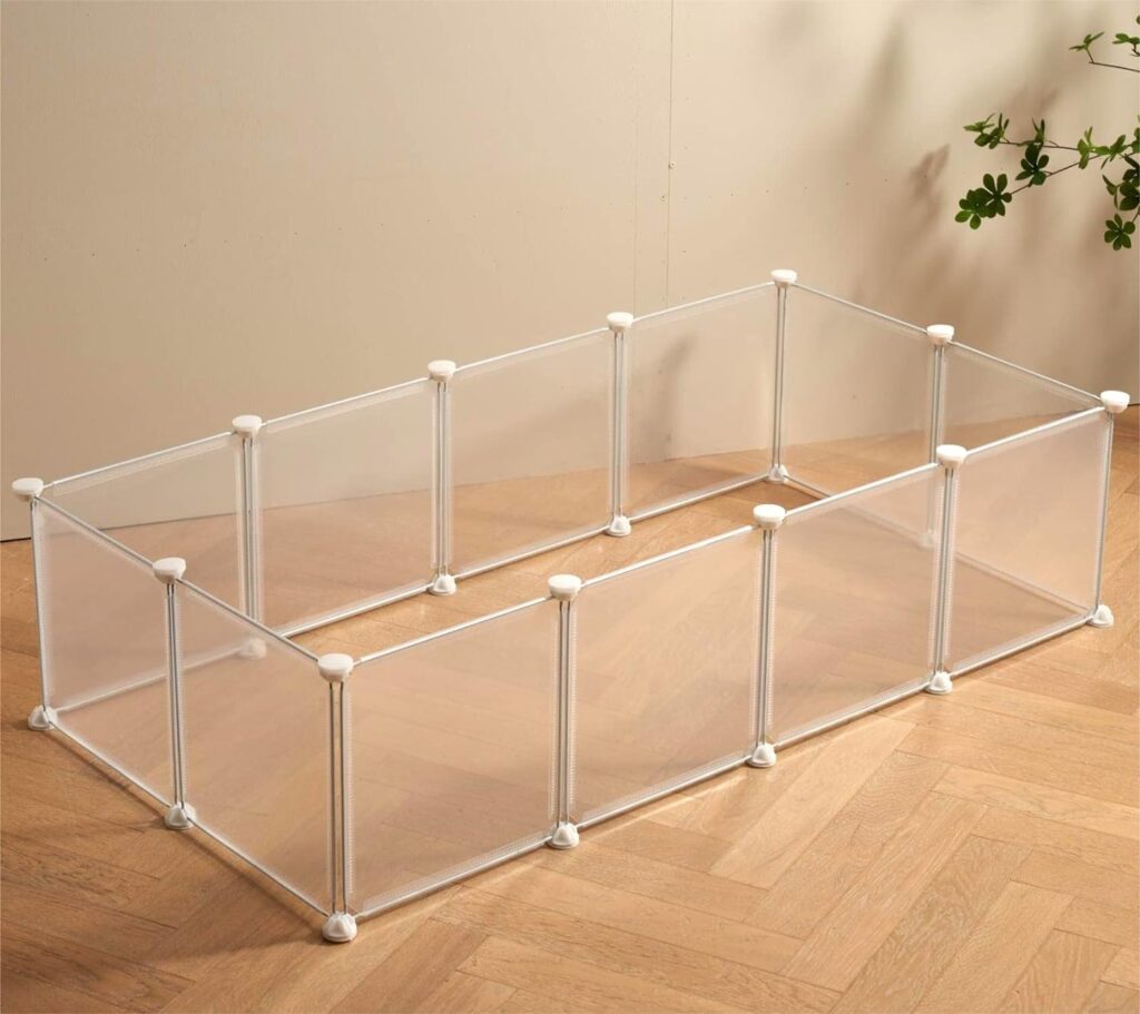 LURIVA Transparent Clear Small Animal Playpen, Guinea Pig Cages, Puppy Dog Pet Rabbit Bunny Indoor Outdoor Fence Pen Enclosure, White Plastic Playpen,12 X 12 Inch, Panels LURIVA Transparent Clear Small Animal Playpen, Guinea Pig Cages, Puppy Dog Pet Rabbit Bunny Indoor Outdoor Fence Pen Enclosure, White Plastic Playpen,12 X 12 Inch, Panels