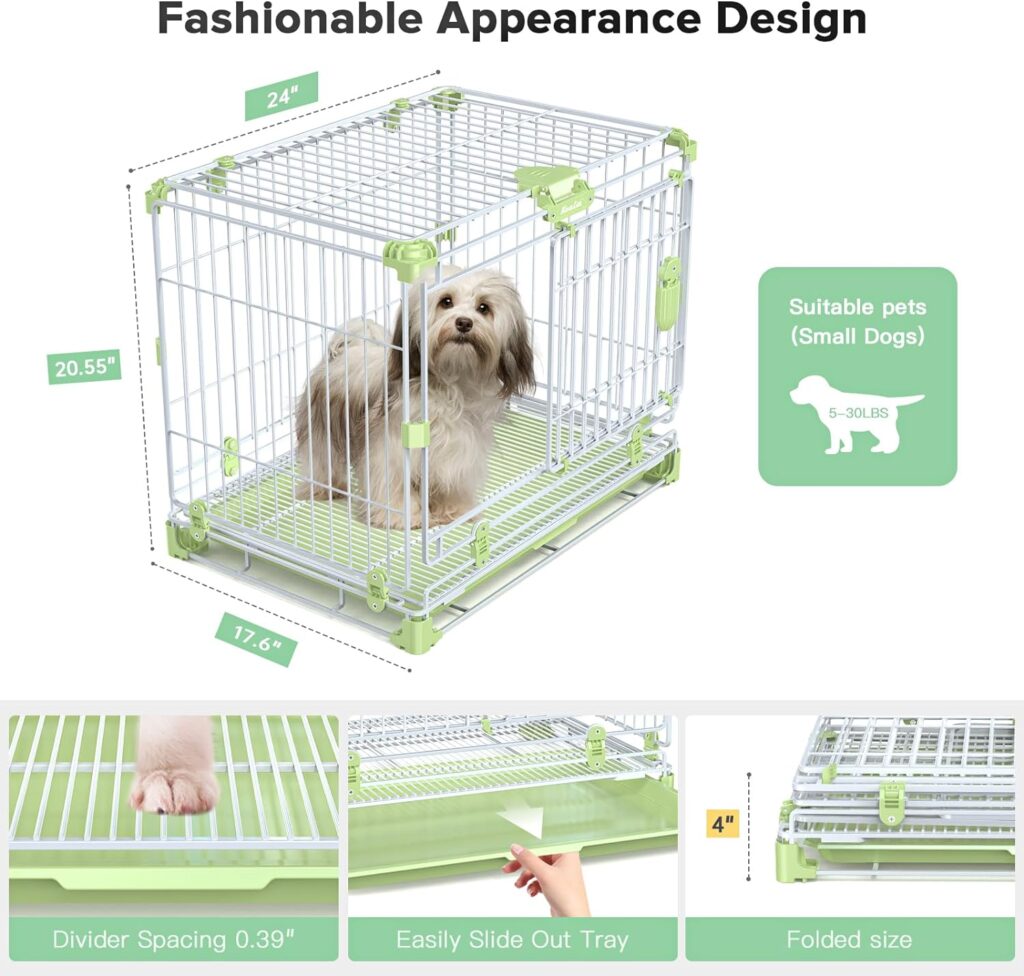 24 Dog Crate for Small Dog, Portable Kennel Indoor Dog Crate (5-30lbs), Double-Door, Collapsible Metal Wire Puppy Crate, Includes Divider PanelTray, Foldable Travel Dog Crate for Small PetsAnimals 24 Dog Crate for Small Dog, Portable Kennel Indoor Dog Crate (5-30lbs), Double-Door, Collapsible Metal Wire Puppy Crate, Includes Divider PanelTray, Foldable Travel Dog Crate for Small PetsAnimals