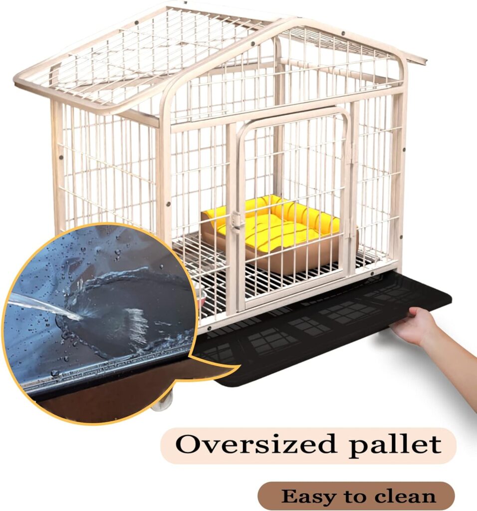 Metal Heavy Dog Crates with Roof, Animal Cat Cages 31 Inch Height, Cat Cages for Large/Medium/Small Puppy with Four Universal Wheels, Great for Indoor or Outdoor Use(White)