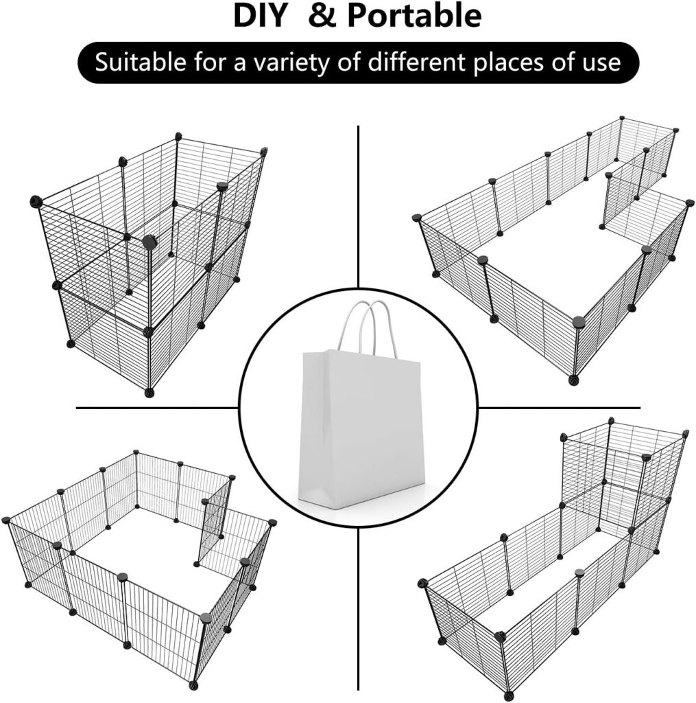 Tespo Pet Playpen, Small Animal Cage Indoor Portable Metal Wire yd Fence for Small Animals, Guinea Pigs, Rabbits Kennel Crate Fence Tent, Black, (12Panels)